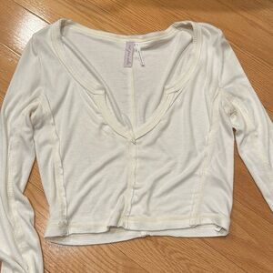 Ribbed ivory lounge long sleeve top
